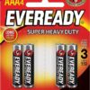 Eveready Super Heavy Duty Battery, Size AAA, Pack of 4 Blister Card