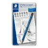 Metal case containing 12 drawing pencils in assorted degrees
