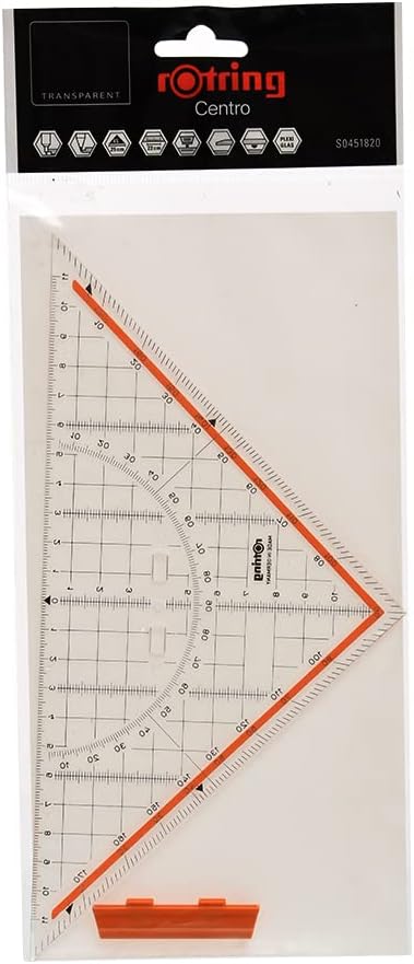 Rotring S1451820 Centro Gigh-Class Set Square With Removable Grip For Comfortable & Accurate Drawing - Clear