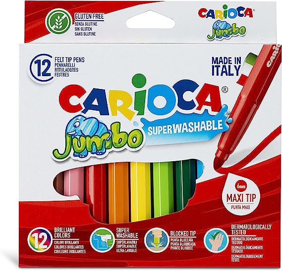 Carioca jumbo superwashable colouring markers pack of 12