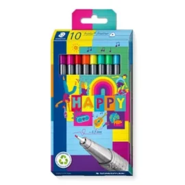 Carton box containing 10 triplus fineliner in assorted colours, Happy